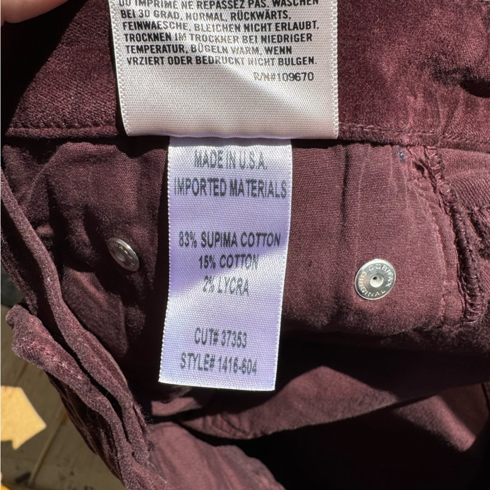 Citizens of Humanity Rocket Burgundy Red Velveteen High Rise Skinny Jean size 29 - Picture 8 of 9